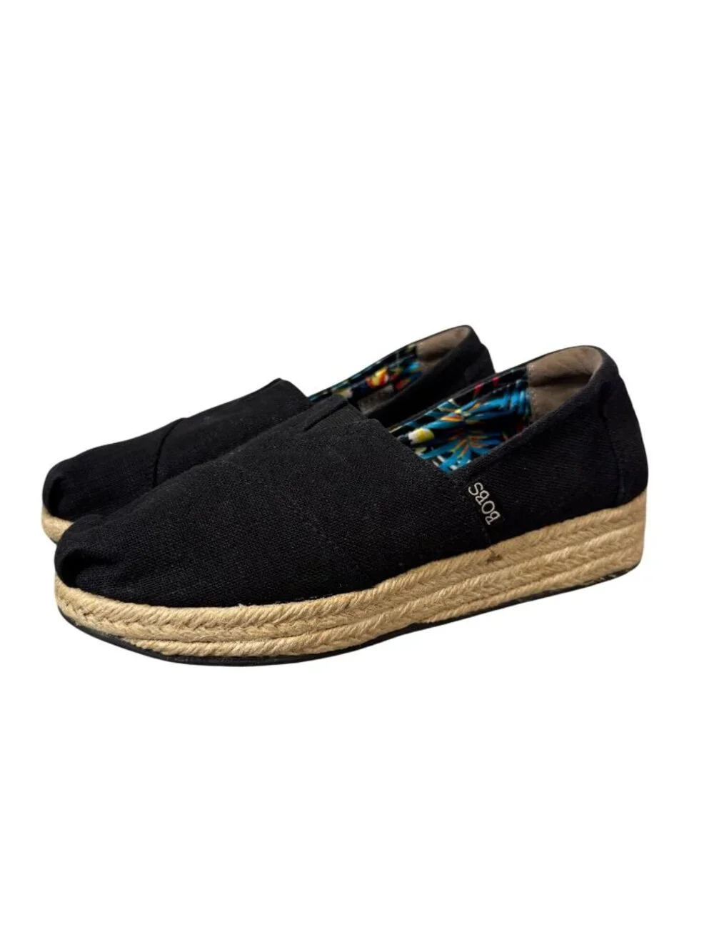 BOBS by Skechers Black Canvas Espadrille Slip-On Shoes Size 8